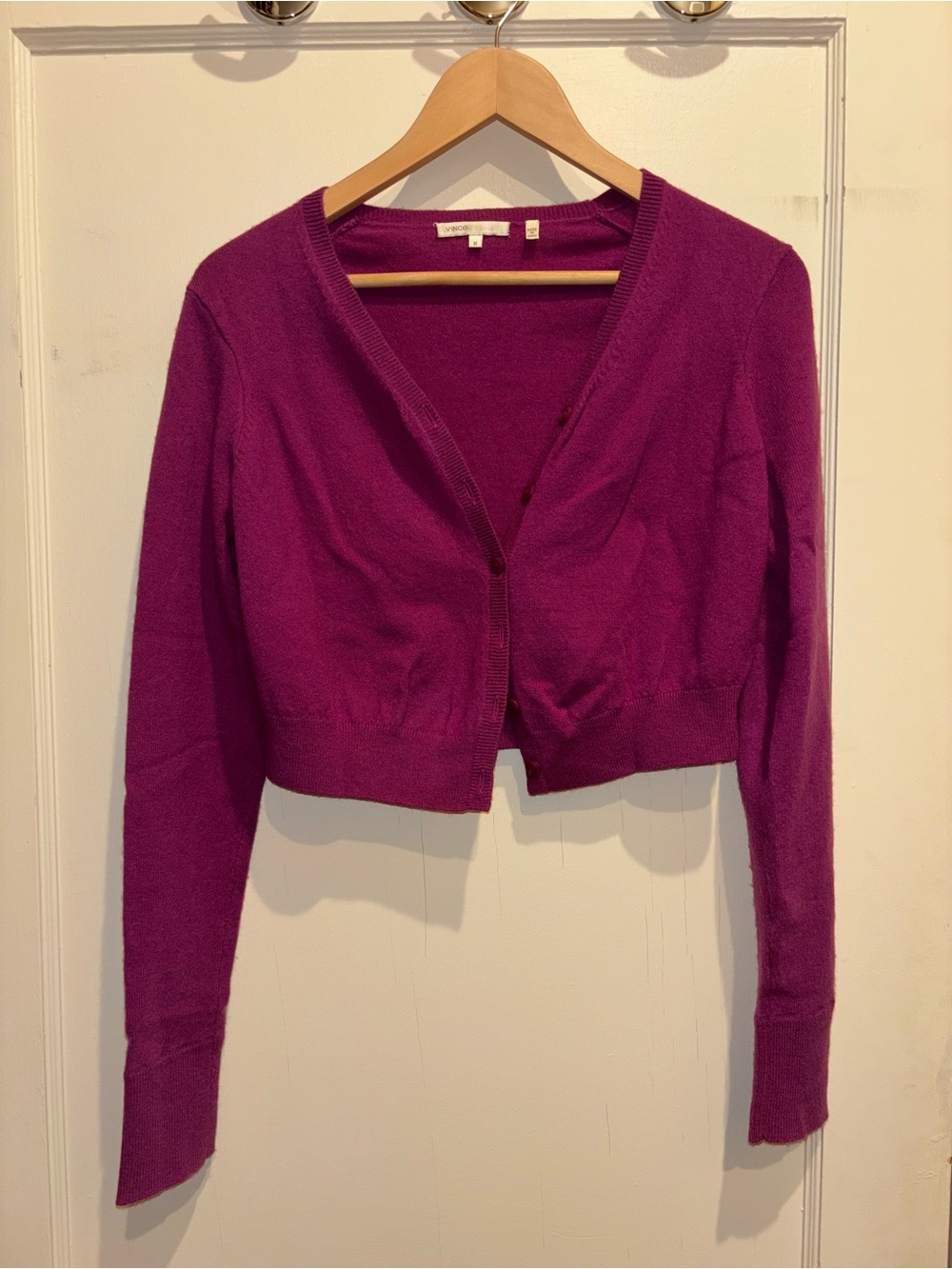 Vince Cropped V-Neck Cardigan - Magenta